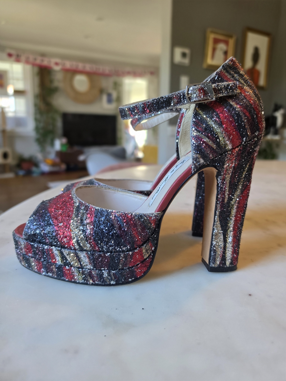 Rare Terry De Havilland Lena Non Stop Disco Platform Block Heels Size 8/39 Red